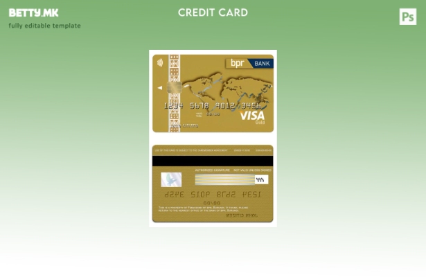 Модерен стил Бурунди BPR банка виза златна кредитна картичка шаблон